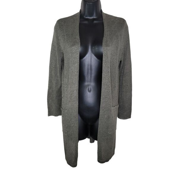 J. Jill Olive Open Front Linen Blend Cardigan Sweater Size Medium - Picture 1 of 6